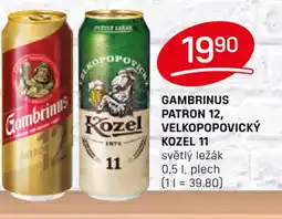 Flop Gambrinus patron 12, velkopopovický kozel 11 světlý ležák nabídka