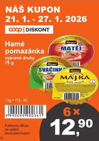 COOP DISKONT Hamé pomazánka nabídka