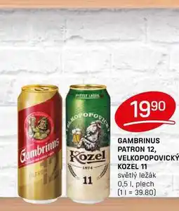 Flop GAMBRINUS PATRON 12, VELKOPOPOVICKÝ KOZEL světlý ležák 0,5 1. plech nabídka