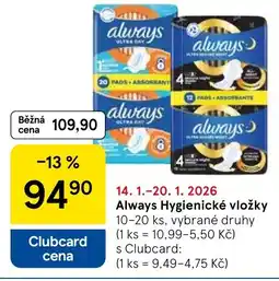 Tesco Always Hygienické vložky nabídka
