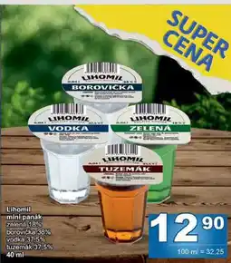 Jip Lihomil mini panák zelená 18% borovička 38% vodka 37,5% tuzemák 37,5% nabídka