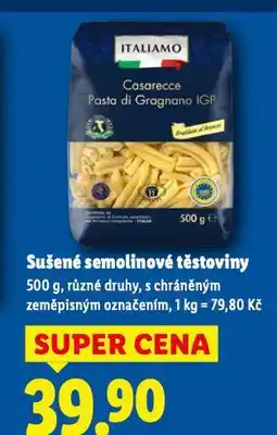 Lidl Sušené semolinové těstoviny nabídka