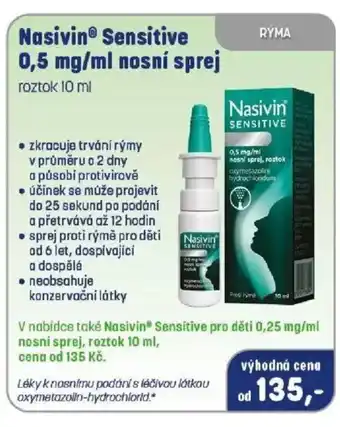 NasivinⓇ Sensitive 0,5 mg/ml nosní sprej
