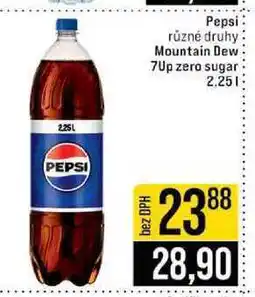 Jip Pepsi různé druhy Mountain Dew 7Up zero sugar nabídka