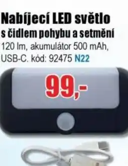 EVA Nabíjecí LED světlo s čidlem pohybu a setmění nabídka