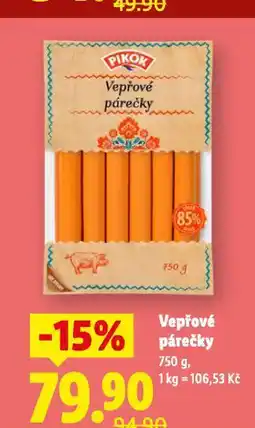 Lidl Vepřové párečky nabídka