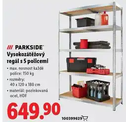 Lidl Parkside vysokozátěžový regál nabídka