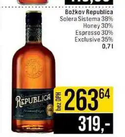 Jip Božkov Republica Solera Sistema 38% Honey 30% Espresso 30% Exclusive 35% nabídka
