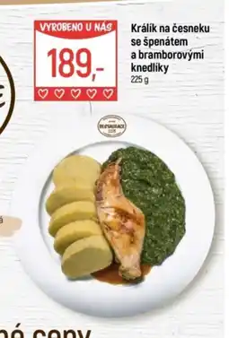 Globus Králík na česneku se špenátem a bramborovými knedlíky nabídka