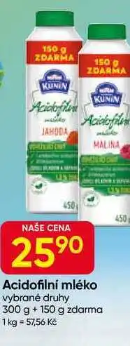 Hruška KUNÍN Acidofilní mléko vybrané druhy 300 g + 150 g nabídka