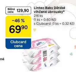 Tesco Linteo Baby Dětské vlhčené ubrousky, 216 ks nabídka