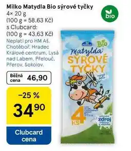 Tesco Milko Matydla Bio sýrové tyčky, 4× nabídka