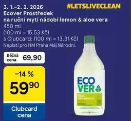 Tesco Ecover Prostředek na ruční mytí nádobí lemon & aloe vera nabídka