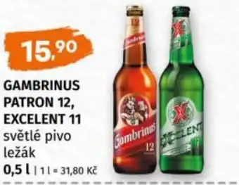 Trefa Gambrinus patron 12, excelent 11 světlé pivo ležák nabídka