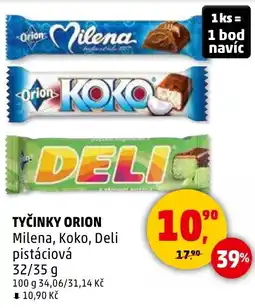 Penny Market Tyčinky orion milena, koko, deli pistáciová nabídka