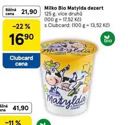 Tesco Milko bio matylda dezert nabídka