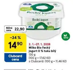 Tesco Milko bio řecký jogurt 0% tuku bílý nabídka
