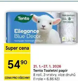 Tesco Tento Toaletní papír, 8 rolí. 3 vrstvy, více druhů nabídka