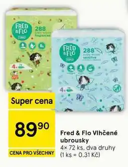 Tesco Fred & Flo Vlhčené ubrousky, 4x 72 ks, dva druhy nabídka