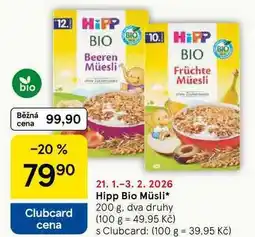 Tesco Hipp Bio Müsli, 200 g, dva druhy nabídka