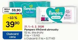 Tesco Pampers Vlhčené ubrousky, 52 ks, dva druhy nabídka