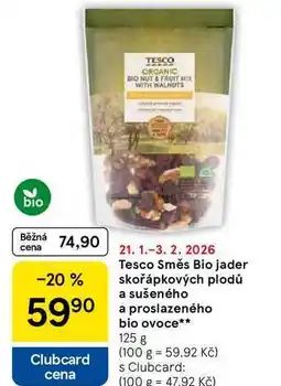 Tesco Tesco Směs Bio jader skořápkových plodů a sušeného 5990 a proslazeného bio ovoce nabídka