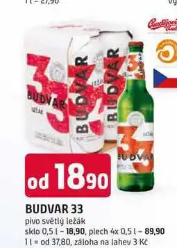 Trefa BUDVAR 33 pivo světlý ležák sklo nabídka