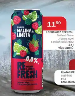 Tamda Foods LOBKOWICZ REFRESH Malina & Limeta Michaný nápoj z nealkoholického piva 0,51 nabídka