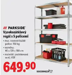 Lidl PARKSIDE Vysokozátěžový regál s 5 policemi nabídka