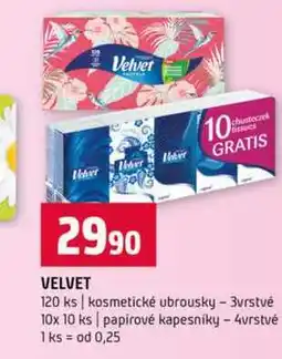 Terno VELVET 120 ks kosmetické ubrousky 3vrstvé 10x 10 ks papírové kapesníky 4vrstvé nabídka