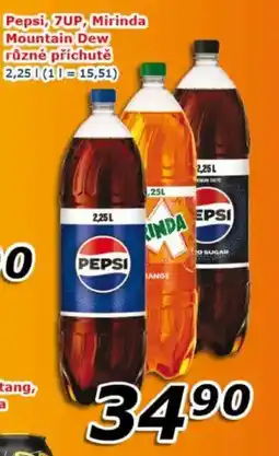 ESO MARKET Pepsi, 7UP, Mirinda Mountain Dew různé příchutě nabídka