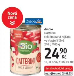 dm drogerie DmBio Datterini celá loupaná rajčata ve vlastní šťávě nabídka