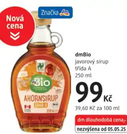 dm drogerie DmBio javorový sirup třída A nabídka
