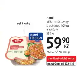 dm drogerie Hami příkrm těstoviny s dušenou kýtou a rajčaty nabídka