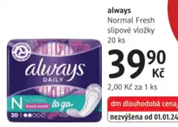 dm drogerie Always Normal Fresh slipové vložky nabídka