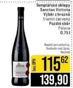 Jip Templářské sklepy Sanctus Victoria Výběr z hroznů Tramín červený Pozdní sběr nabídka