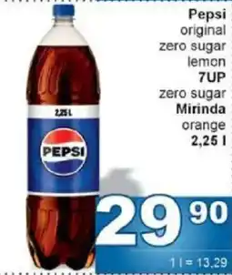 Jip Pepsi original zero sugar lemon 7UP zero sugar Mirinda orange nabídka