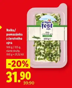 Lidl Alpenfest Rolka/ pomazánka z čerstvého sýra nabídka