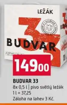 Terno BUDVAR 33 8x 0,5l pivo světlý ležák nabídka