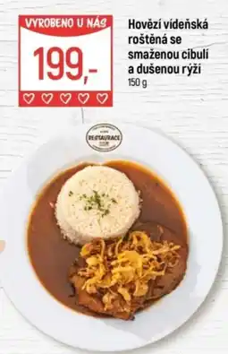 Globus Hovězí vídeňská roštěná se smaženou cibulí a dušenou rýží nabídka