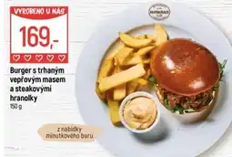 Globus Burgers trhaným vepřovým masem a steakovými hranolky nabídka