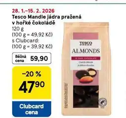 Tesco Mandle jádra pražená v hořké čokoládě nabídka