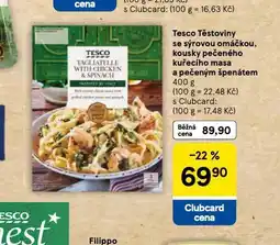Tesco Tesco těstoviny se sýrovou omáčkou, kousky pečeného kuřecího masa a pečeným špenátem nabídka