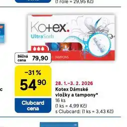 Tesco Kotex dámské vložky a tampony nabídka