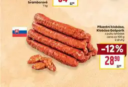 Billa Pikantní klobása, Klobása Gašparík z pultu lahůdek cena za nabídka