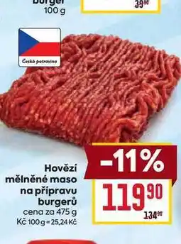 Billa Hovězí mělněné maso na přípravu burgerů cena za nabídka