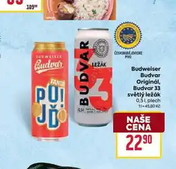 Billa Budvar Originál, Budvar 33 světlý ležák 0,51, plech nabídka