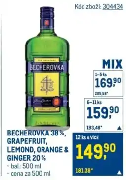 Makro Becherovka 38%, grapefruit, lemond, orange & ginger 20% nabídka