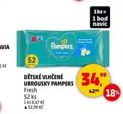 Penny Market DĚTSKÉ VLHČENÉ UBROUSKY PAMPERS Fresh, 52 ks nabídka