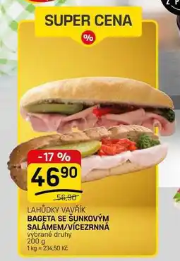 Flop BAGETA SE ŠUNKOVÝM SALÁMEM/VÍCEZRNNÁ vybrané druhy nabídka